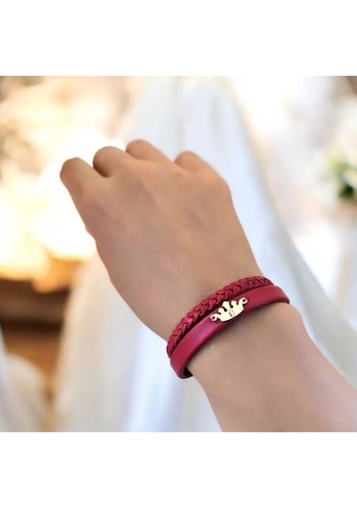 Archin Ü Harfine Özel Taç Motifli 14 Ayar Altın Plakalı Doğal Bordo Derili Hediye Bileklik-648harf Ü Archin Ü Harfine Özel Taç Motifli 14 Ayar Altın Plakalı Doğal Bordo Derili Hediye Bileklik-648harf Ü