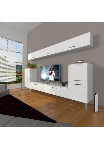 Decoraktiv Eko 9 Slm Std Krom Ayaklı Tv Ünitesi Tv Sehpası Beyaz