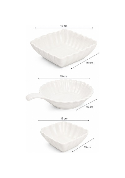 Porsima 3'lü Beyaz Porselen Kase Seti 3 Farklı Model Salata, Meze Ve Tatlı Sunum Kasesi 15 Cm - 16 Cm