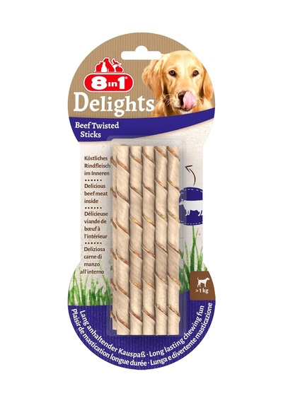 8in1 Delights Beef Twisted Sticks Burgu Çubuklar 10'lu, 55 Gr Köpek Ödülü