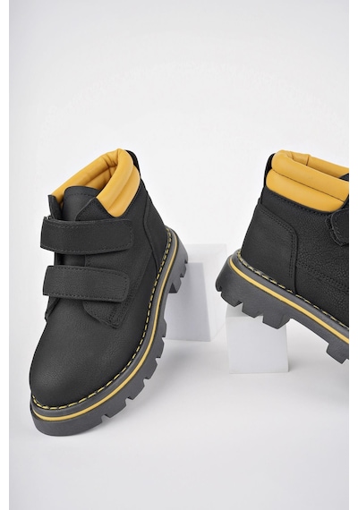 Muggo Gadget Garantili Çocuk Unisex Rahat Kalıp Soğuğa Dayanıklı Cırtlı Bot 001 Sarı - Siyah