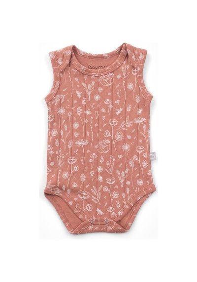 Boumini Kolsuz Bebek Çıtçıtlı Atlet Müslin Bebek Body Bahar Çiçekli Kiremit-kiremit Kiremit