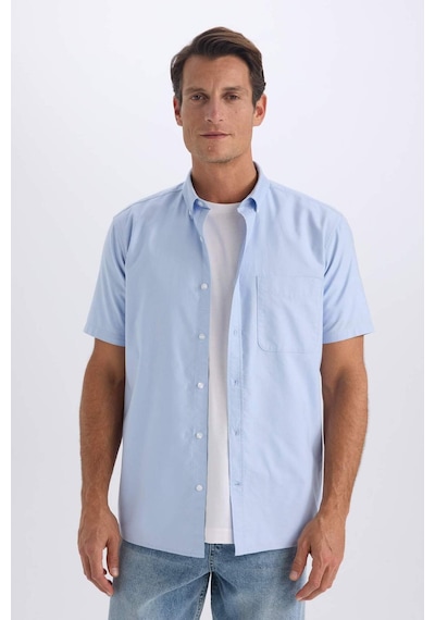 DeFacto %100 Pamuk Regular Fit Polo Yaka Oxford Yazlık Kısa Kollu Gömlek D7419AX25SMBE196