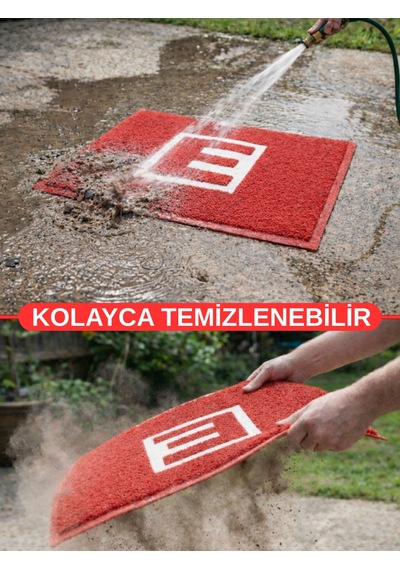 Beylini Eczane Önü Paspası E Logo Giriş İşyeri Eczane Mağaza Girişi Kapı Önü Kıvırcık Hijyen Halısı 60x80 Cm Kırmızı