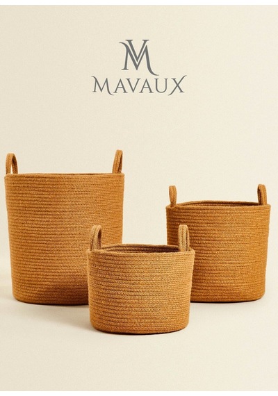 Mavaux Çok Amaçlı, 40cm-36cm Büyük Boy, Yanları Saplı, Sepet, Jüt, Hasır, Dokuma Sepet, Düzenleyici Jütbüyük