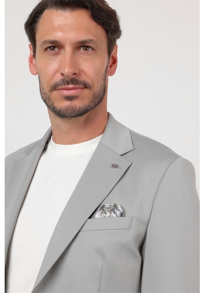 İmza Gri Kendinden Desenli Mono Yaka 6 Drop Slim Fit Takım Elbise 1001260166