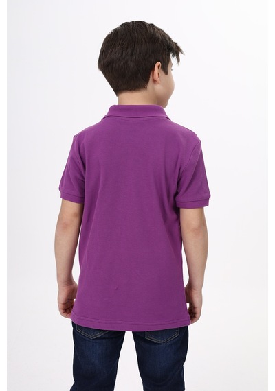 Toontoy Kids Toontoy Unisex Polo Yaka Düğmeli Uzun Kısa Tişört Mor