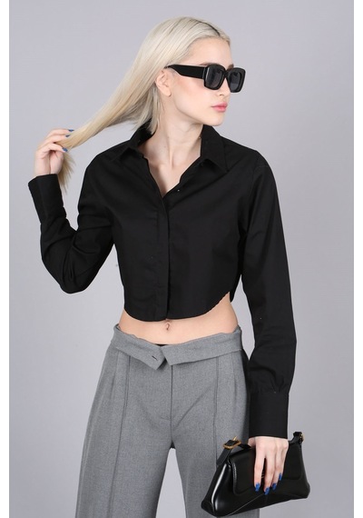 Madmext Mad Girls Siyah Kısa Gömlek Mg1382-siyah Siyah