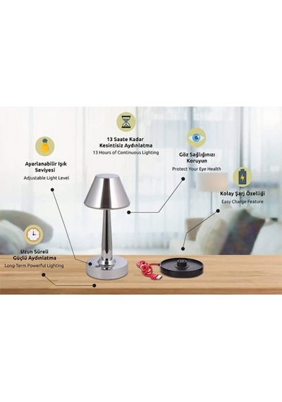Özgen Ledli Dimmerli Masa Lambası Ml64005 Boyalı Nikel Ve Eskitme