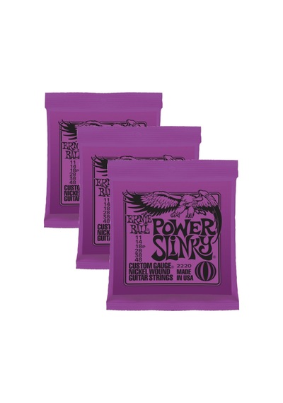 Vkemall 3 Set Ernie Ball 2220 Power Slinky Nikel Sarılı Elektrik Gitar Telleri 11-48 Çok Renkli