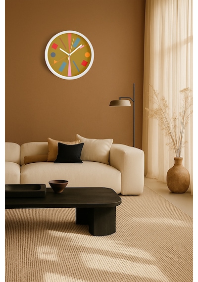 Soyut - Geometrik Temalı Modern Duvar Saati - 35cm - Önü Camlı Beyaz Kasa - Sessiz Mekanizma-jh0051 Beyaz