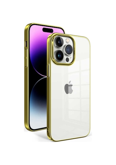 Kilifone - Apple Uyumlu iPhone 14 Pro Max - Kılıf Arkası Şeffaf Kenarları Renkli Sert Sun Kapak - Gold