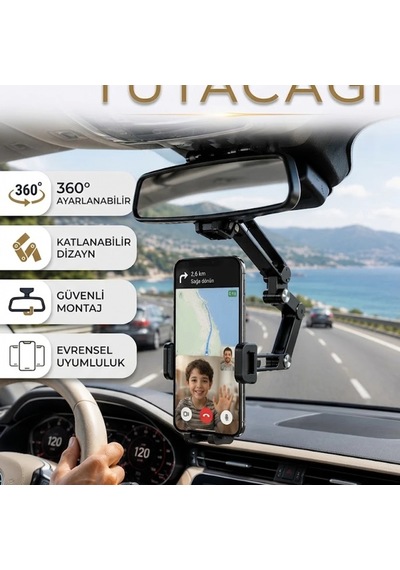 Araç İçi Dikiz Aynası Telefon Tutucu 360 Ayarlanabilir Katlanabilir