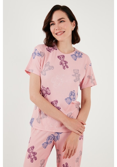 Lela Regular Fit Kısa Kollu Bayan Pijama Takımı 65740104 Pembe