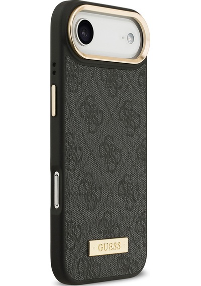 Apple Uyumlu iPhone 17 Air Kılıf Guess Lisanslı M-safeli 4g Desenli Pu Metal Plaka Klasik Logolu Siyah Siyah