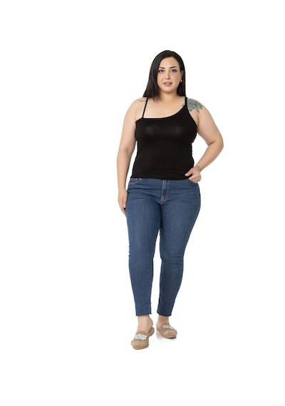 Disentis Büyük Beden Asimetrik Askılı Viskon Siyah Body-siyah Siyah