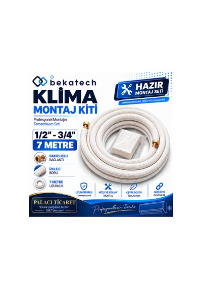 Boru Klima Montaj Seti Alüminyum Bakır Uçlu 1/2-3/4 7 Metre Beyaz