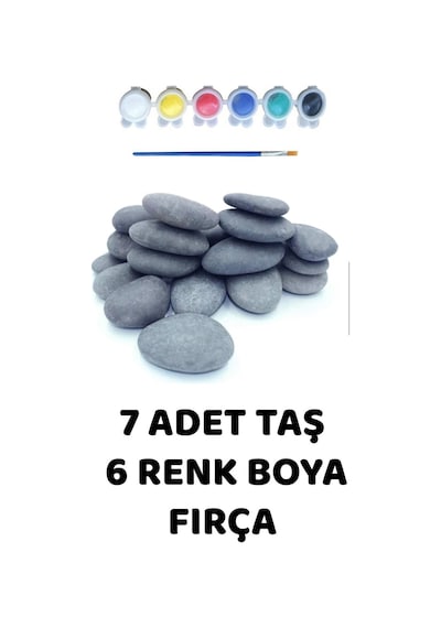 Taş Boyama Seti 7 Taş + 6 Renk Akrilik Boya Ve Fırça Çocuk Aktivite Hobi Sanat Eğitici Oyun
