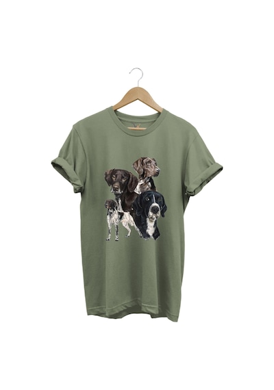 Avcılık Hunting Pointer Av Köpekleri Baskılı %100 Pamuk Regular Fit Unisex T-shirt Haki