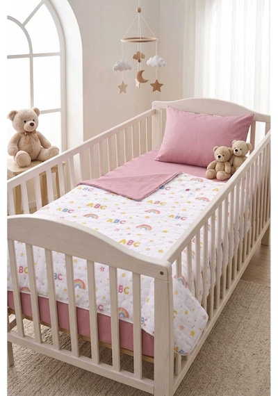 %100 Pamuk Harfli Bebek Nevresim Takımı Pembe