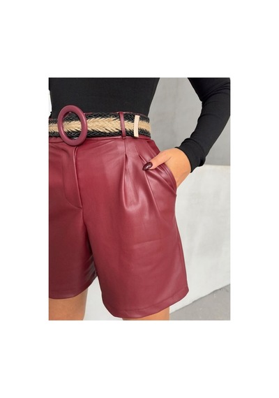 Verymoda Kemerli Deri Şort F1497 Bordo