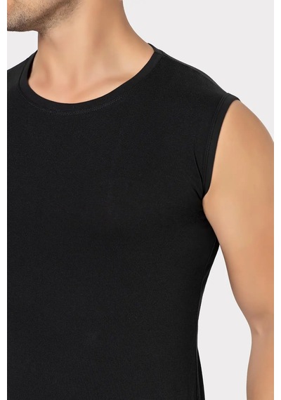 Terrien Özel Seri 2 Adet Erkek Siyah Bisiklet Yaka Kolsuz Tişört Yazlık Giysi Pamuklu Üst Slim Fit Siyah-2