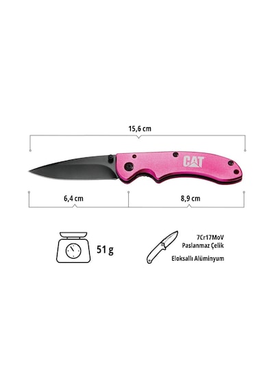 Cat Da980060 Kemer Askı Kancalı Katlanabilir 15cm Paslanmaz Çelik Pembe Kamp Çakısı