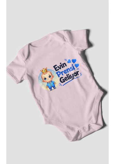 Morivokids Evin Prensi Geliyor Kısa Kollu Bebek Body %100 Pamuk Bebe Pembe