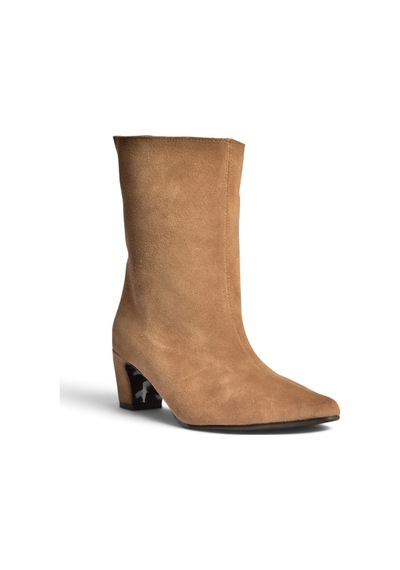 Fox Shoes Z654580061 Vizon Hakiki Deri Süet Kalın Topuklu Kadın Bot