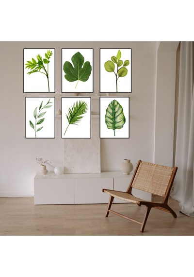 Modern Salon Ve Ofis Dekorasyonu 6'lı Botanik Poster Seti - 20x28 Cm Duvar Tablosu