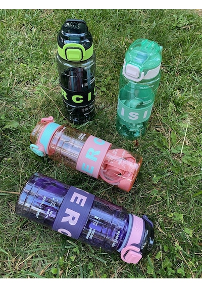 Motivasyon Matarası Şeffaf 800ml Suluk Su Şişesi Spor Matarası Bpa İçermaz Askılı Mor 0
