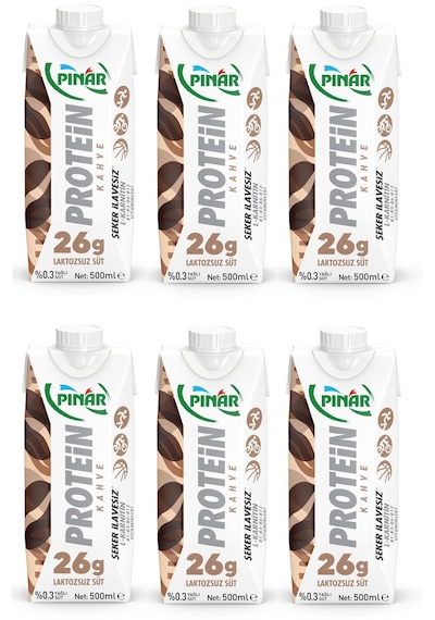 Pınar Protein Kahveli Laktozsuz Süt 500 Ml X 6 Adet