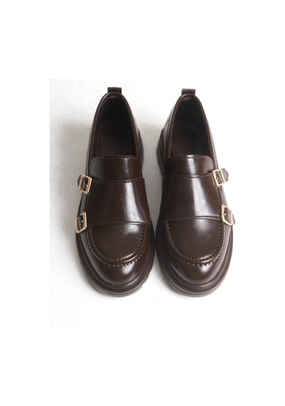 Sermoda Loafer Kadın Ayakkabı - Makosen Tokalı Casual Günlük Kadın Ayakkabı Rugan Kahve