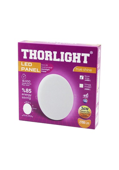 Thorlıght S-236 36w 22cm Beyaz Led Panel Sıva Altı Ayarlı Mandallı 6400k - 2700lm - 18000 Saat - 2835 Smd 5570