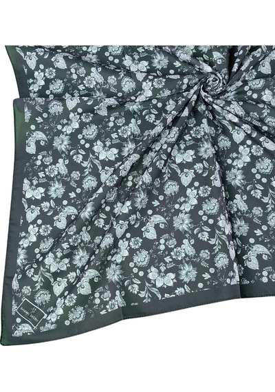 Mim Eşarp Prime Pamuk Çiçek Desenli Eşarp 90x90 Cm Siyah - Beyaz