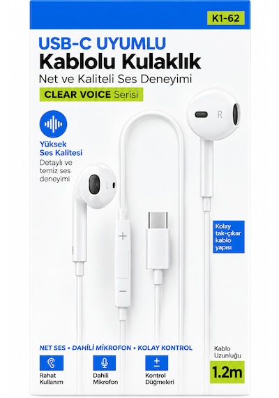 Usb-c Type-c Kablolu Kulak İçi Kulaklık Mikrofonlu, Çağrı Kontrollü, Yüksek Ses Kalitesi, 1.2 Metre Kablo Kablolu Kulakiçi