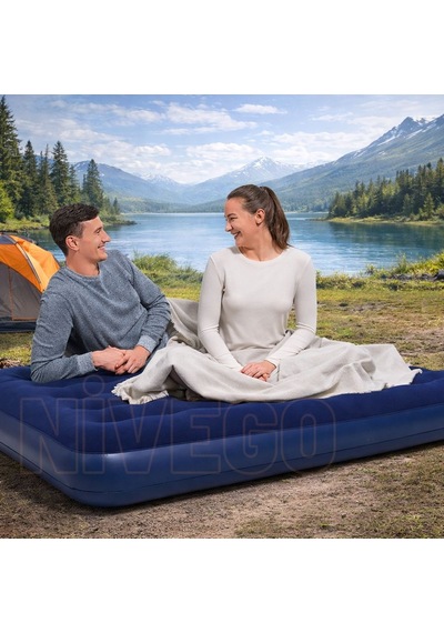 Nivego Çift Kişilik Şişme Yatak Dahili Pompalı 203x152x22cm Kamp & Ev Kullanımı İçin Delinmeye Ve Kesilmeye Dayanıklı Lacivert
