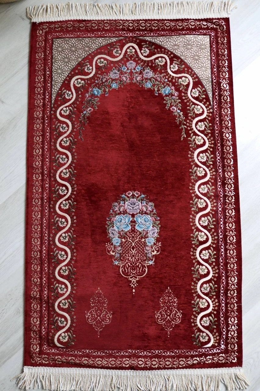 Çeyizlik Astarlı Lüks Seccade Hediyelik S1019 Siyah Kırmızı