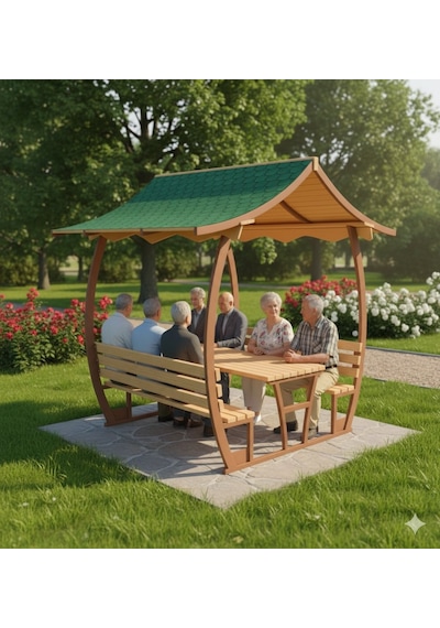 Japon Çatılı Piknik Masası Ptb12m, Metal 8 Kişilik-345