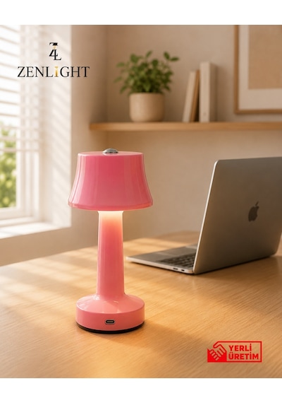 Zenlight Metal Dokunmatik Şarjlı Masa Lambası Pembe