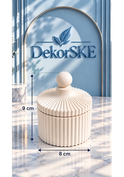 Dekorske Taş Tozu Çok Amaçlı Kapaklı Dekoratif Kutu 9x8 Cm Çizgili Tasarım El Yapımı Obje Dekoratif Objeler