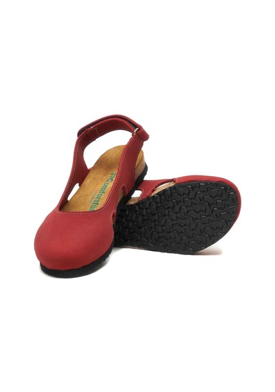 Comfortfusse Belinda - Kadın Ortopedik Hakiki Deri Sandalet Kırmızı Nubuk Deri