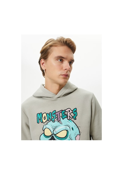 Koton Canavar Baskılı Hoodie Rahat Kesim Uzun Kollu Ribanalı Gri 4wam70430mk Gri