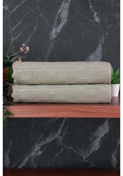 Tuğla Desenli 2li Ayak Havlusu - 50x70 Cm - Su Emici Banyo Paspası Seti - Yeşil Yeşil