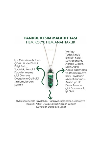 Mystic Energy Doğal Taş Malahit (Malakit) Taşı Kolye &  Anahtarlık Mavi