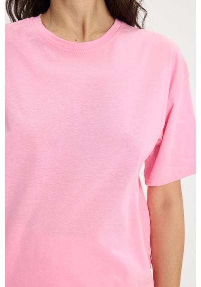 Tudors Kadın Slim Fit Dar Kesim Pamuk Kısa Kollu Bisiklet Yaka Pembe Tişört-50472 L