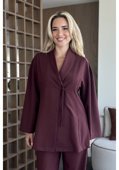 Laluvia Bordo Bluz Pantolon Takım - 8767 Bordo