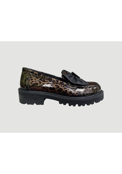 Albini 26102209 Kadın Deri Loafer Ayakkabı Leopar Rugan Çok Renkli