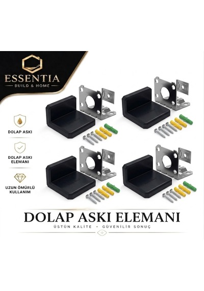 Dolap Askı Elemanı L Tipi Siyah Güçlü Sabitleme Ve Kolay Montaj 20 Adet Çoklu Renk