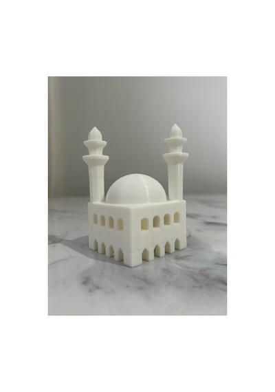 Ramazan Cami Figürlü Biblo İkili Set Işıklı Pilli Mumluk Ev Aksesuarı Beyaz
